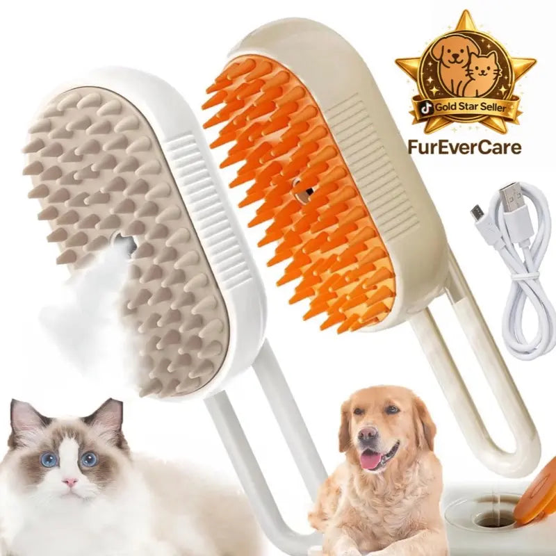 Furevercare Pet Steam Brush for Shedding with Anti-Static Technology and USB Rechargeable Capability for Dogs, Cats, and Other Pets