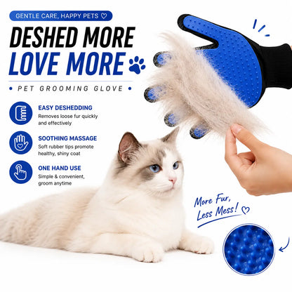 Pet Grooming Glove - Dual-Function Deshedding Brush and Silicone Massage Tool for Effective Fur Removal in Long and Short Haired Dogs and Cats