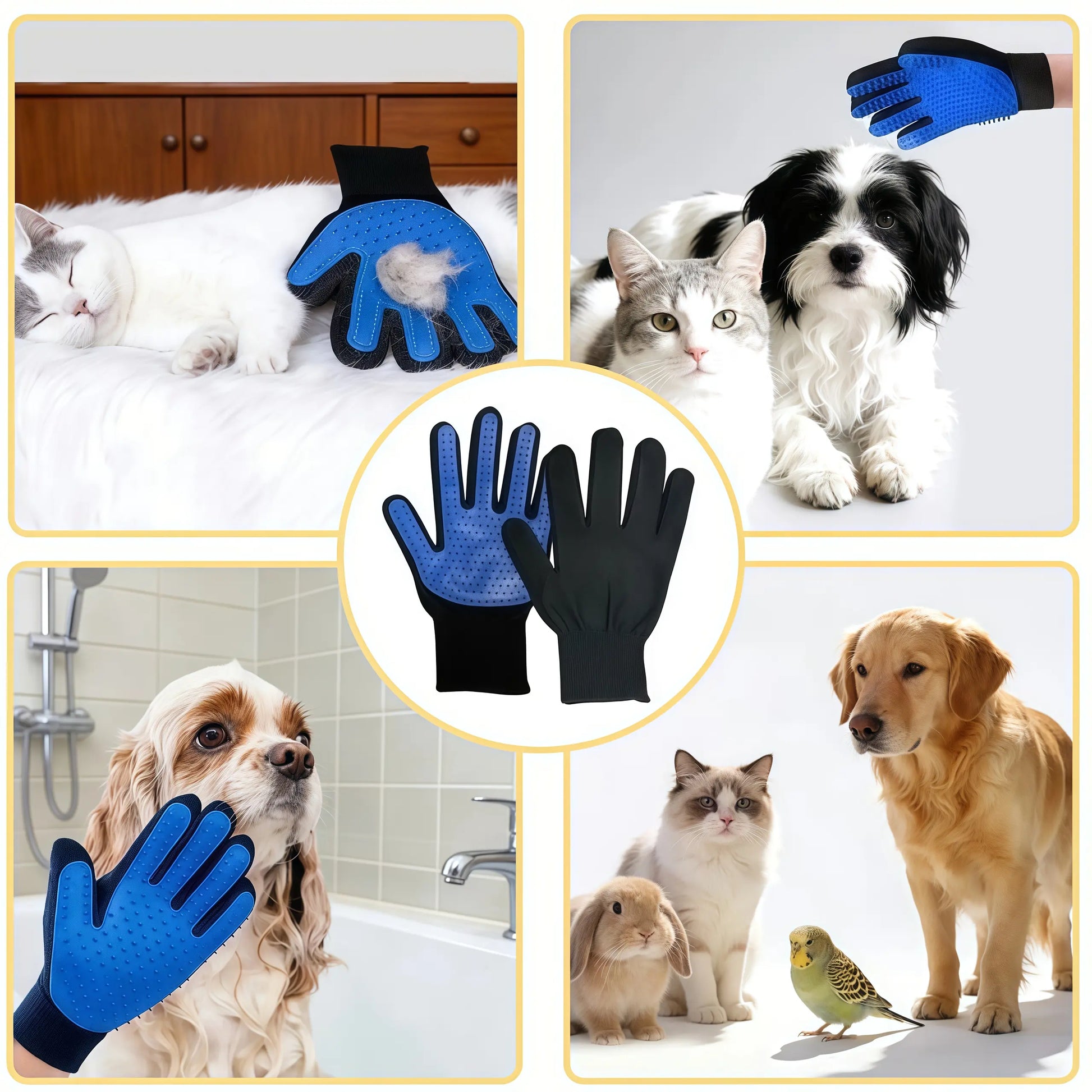 Pet Grooming Glove - Dual-Function Deshedding Brush and Silicone Massage Tool for Effective Fur Removal in Long and Short Haired Dogs and Cats