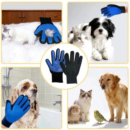 Pet Grooming Glove - Dual-Function Deshedding Brush and Silicone Massage Tool for Effective Fur Removal in Long and Short Haired Dogs and Cats